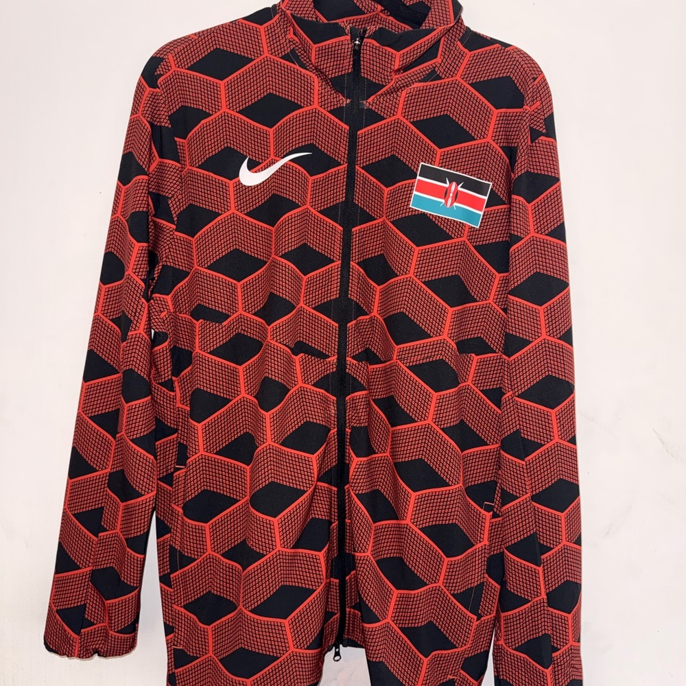 Nike RUNNING quarter zip Black and Red Patterned Jacket size M
